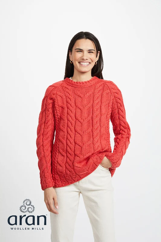 Reduced Price Aran - Listowel Aran Cabled Sweater - Coral