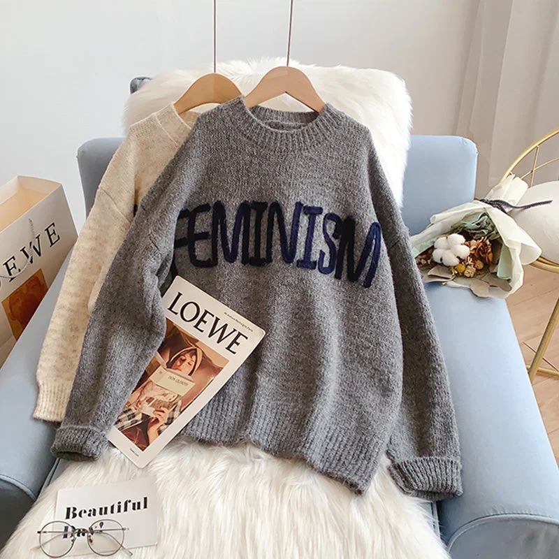 Super Sale Lazy wind round neck letter sweater  5186