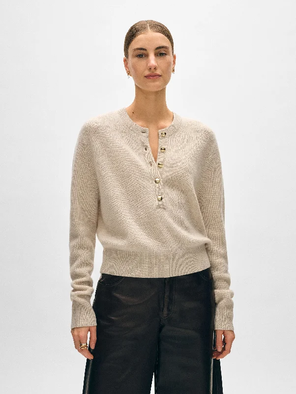 Bargain Alert Cashmere Ribbed Gold Button Henley